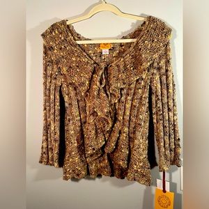 Ruby Rd. too cute crop sweater brown confetti size L NWT